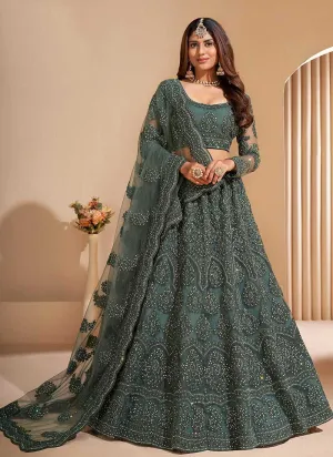 Dark Green Floral Embroidered Stylish Lehenga Choli