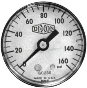 Dixon Valve Standard Dry Gauges, 0 to 100 psi, 1/4 in NPT(M), Bottom Mount, GL125