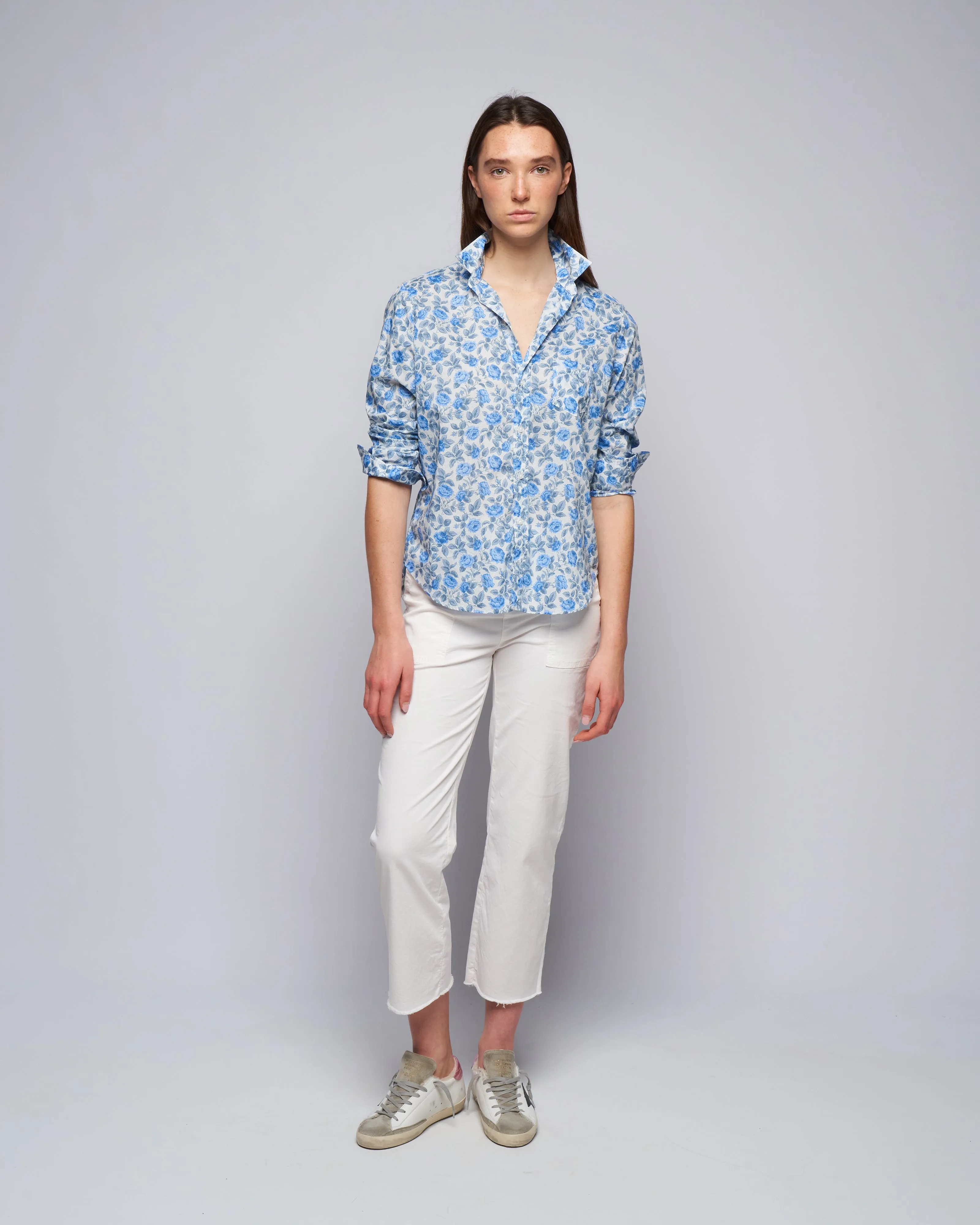eileen woven button up - large blue roses