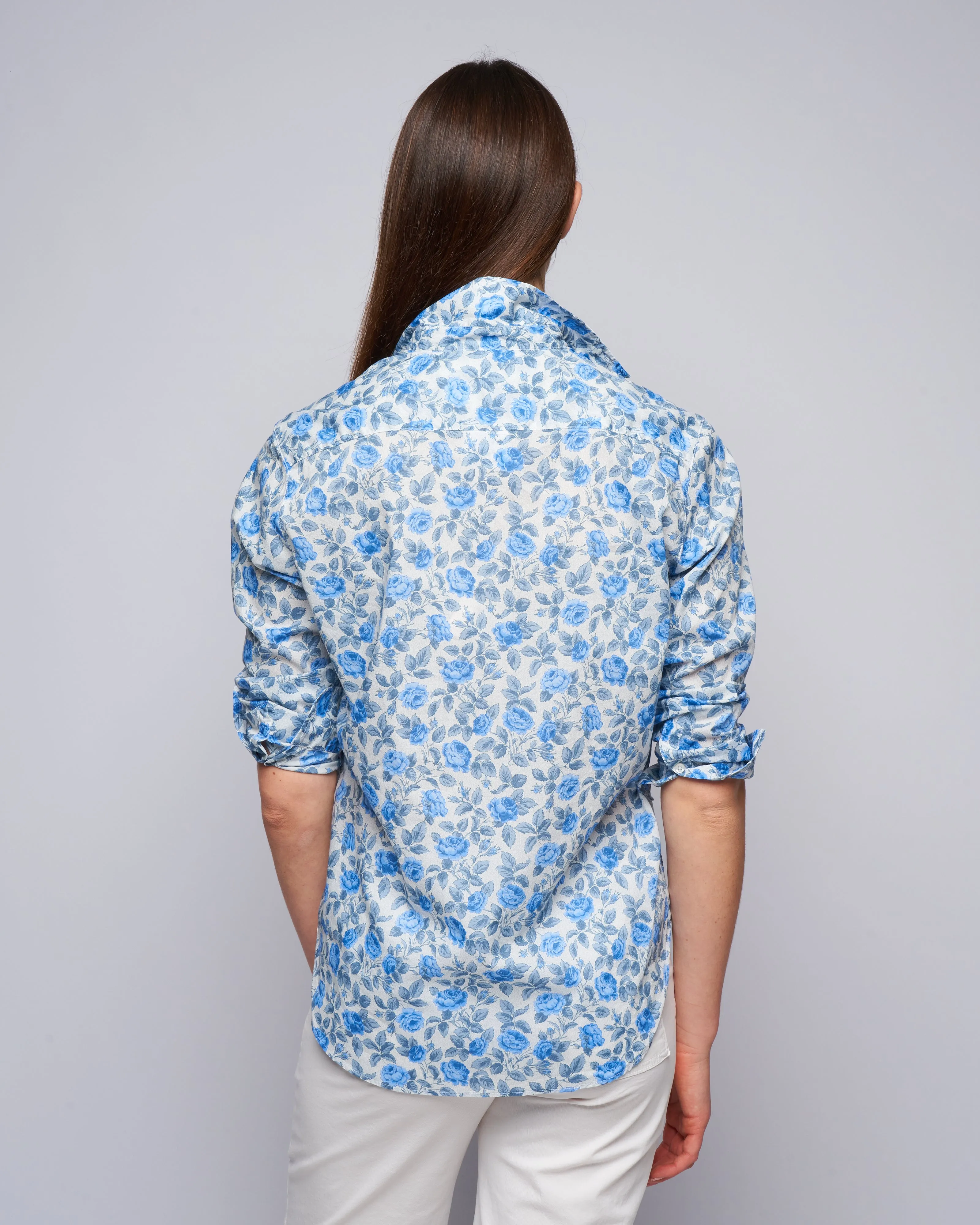 eileen woven button up - large blue roses