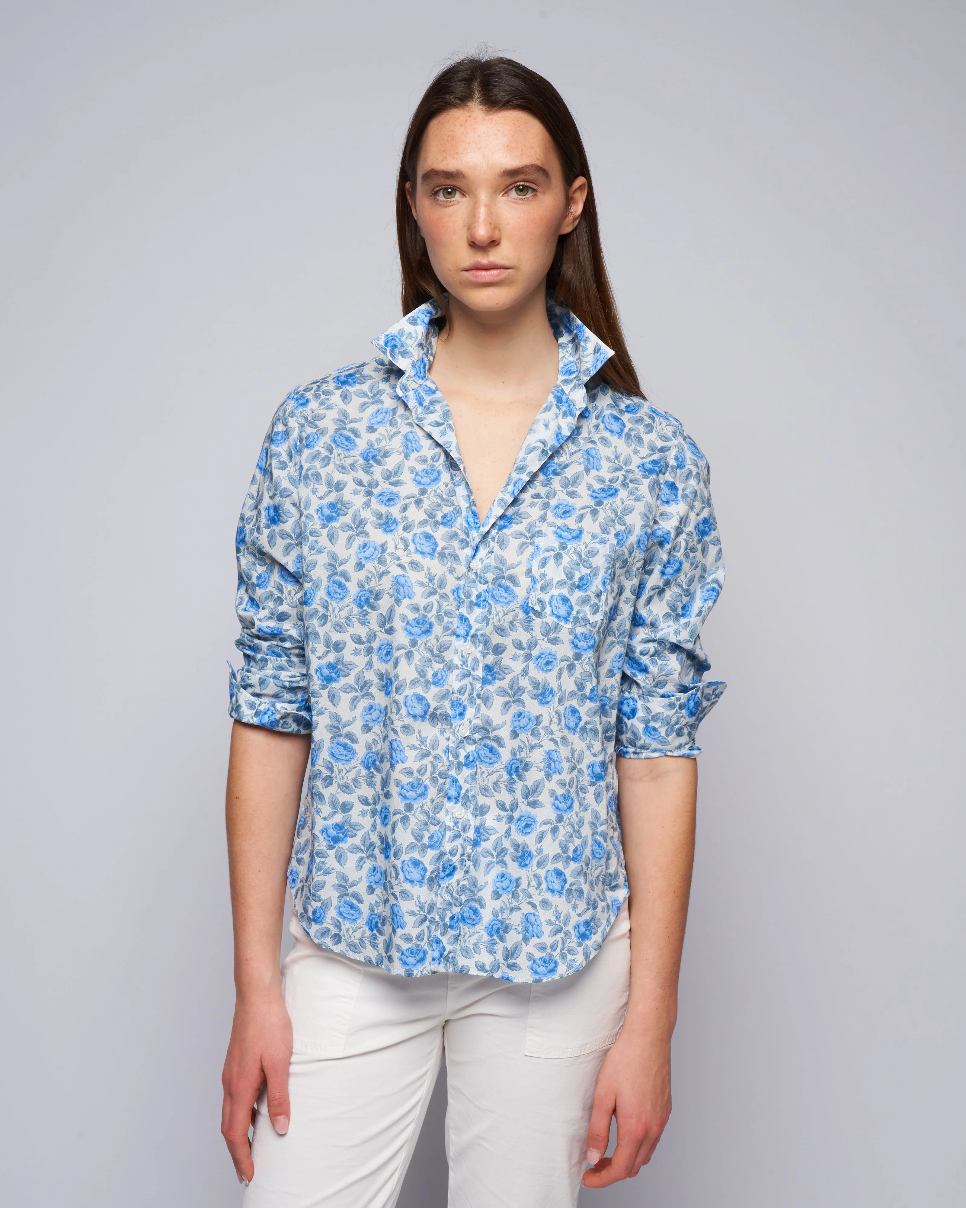 eileen woven button up - large blue roses