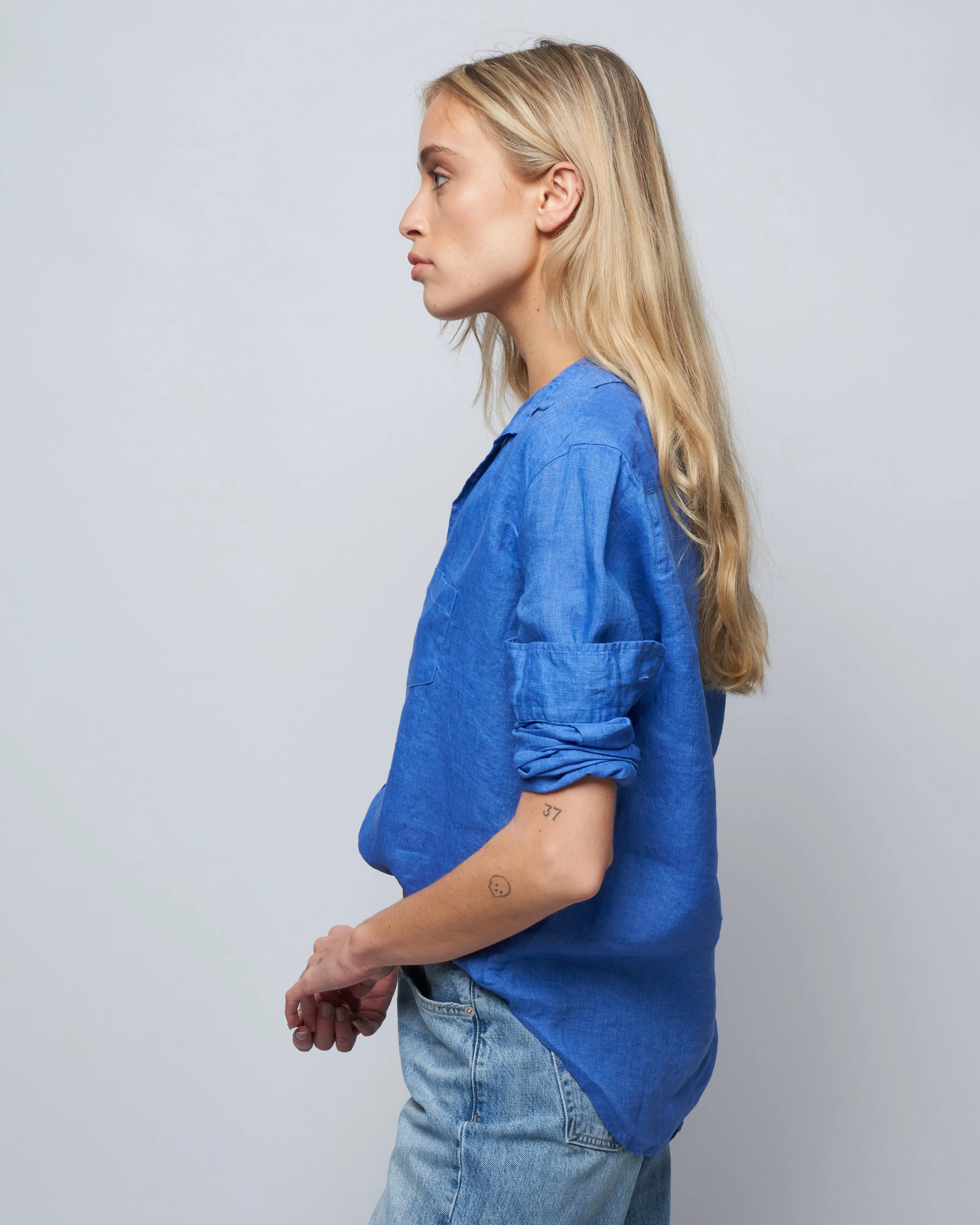eileen woven button up - solid blue