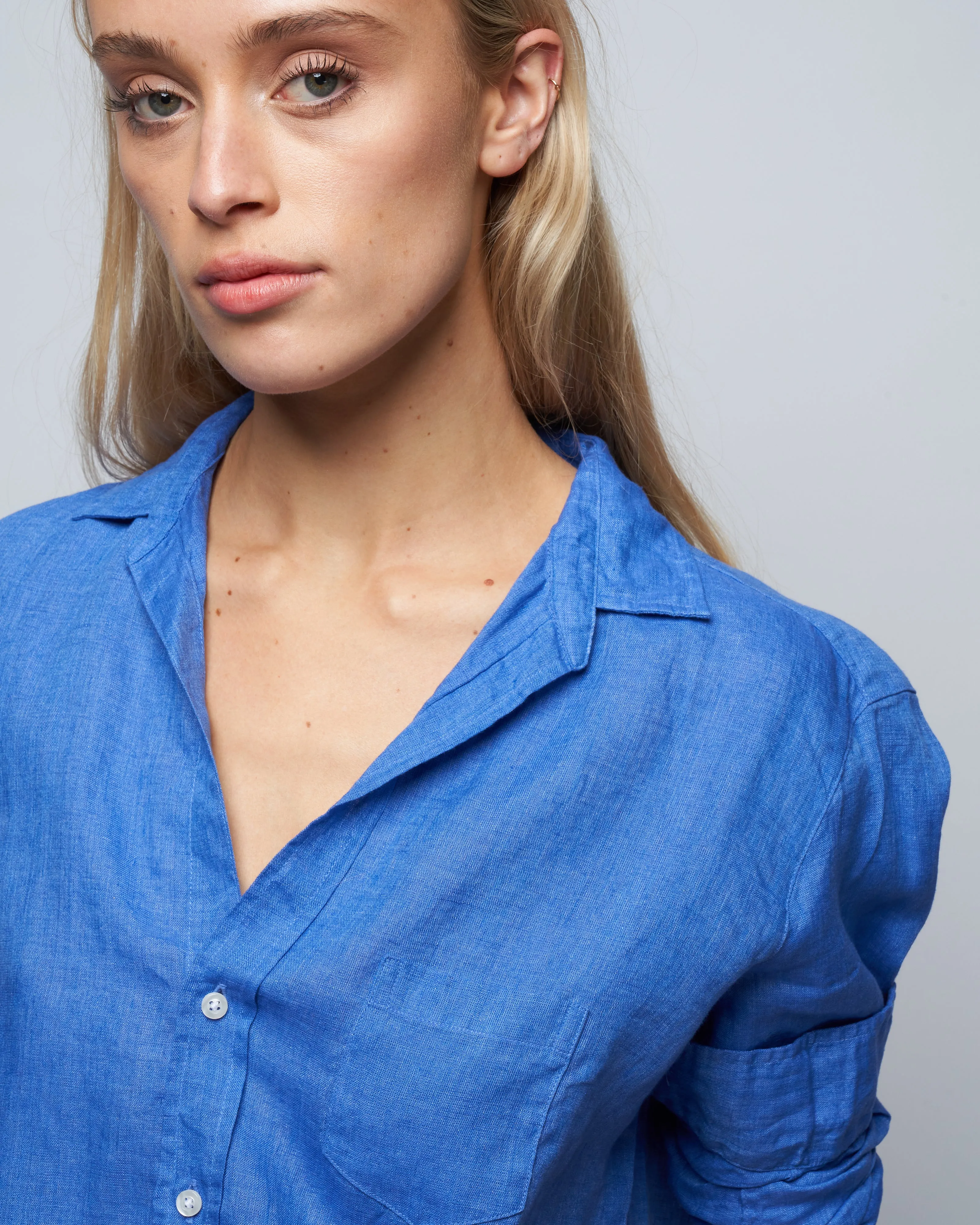 eileen woven button up - solid blue