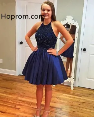 Elastic Woven Satin ShortMini A-line Halter Beading Homecoming  Dresses