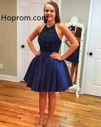 Elastic Woven Satin ShortMini A-line Halter Beading Homecoming  Dresses