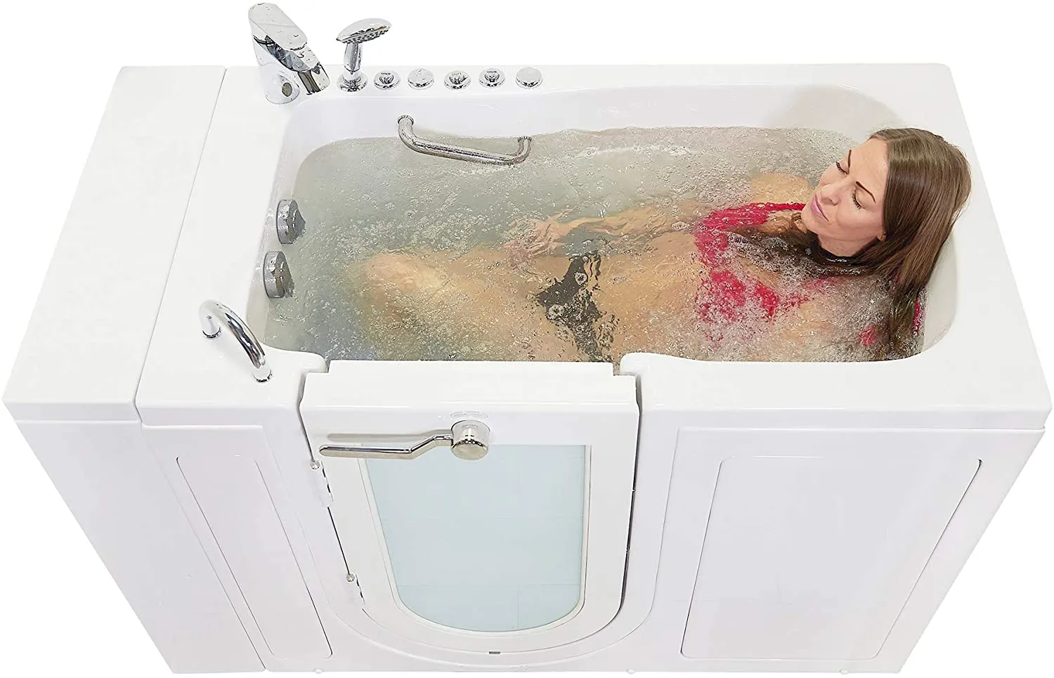 Ella Capri 30"x52" Acrylic Hydro Massage w/ Independent Foot Massage Walk-In Bathtub , Left Outward Swing Door, 5 Piece Fast Fill Faucet, 2" Dual Drain