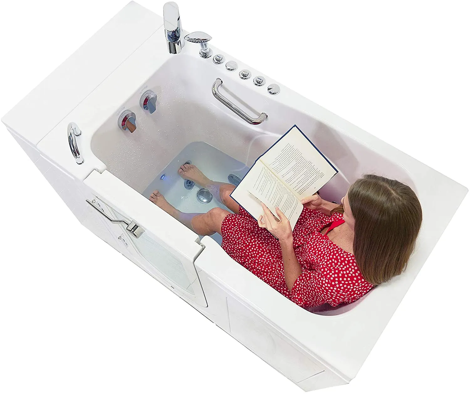 Ella Capri 30"x52" Acrylic Hydro Massage w/ Independent Foot Massage Walk-In Bathtub , Left Outward Swing Door, 5 Piece Fast Fill Faucet, 2" Dual Drain