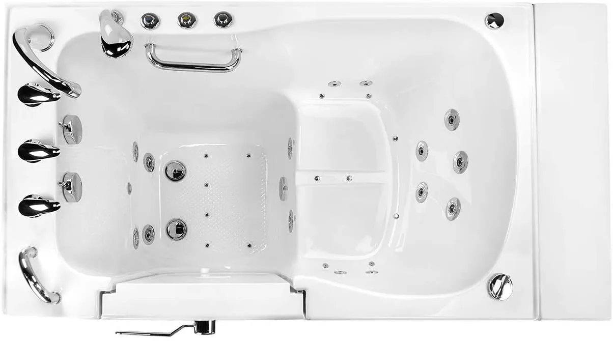Ella's Bubbles OA3252D-HB-L Monaco Air and Hydro Massage Acrylic Walk-In Bathtub with Left Outward Swing Door, Ella 5pc. Fast-Fill Faucet, Dual 2" Drains, 32" x 52" x 43", White