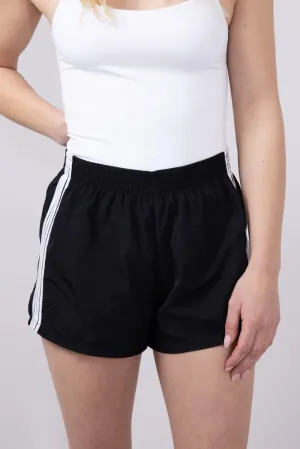 Essentials 4 Stripe Woven Track Shorts for Women in Black | AUDEY-02-BLACK