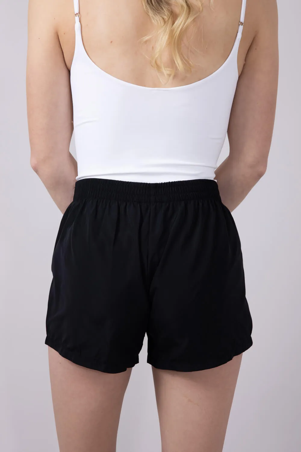 Essentials 4 Stripe Woven Track Shorts for Women in Black | AUDEY-02-BLACK