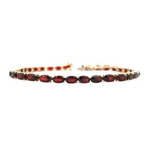 Estate 7" Oval Garnet East/West Bracelet in 14K Yellow Gold