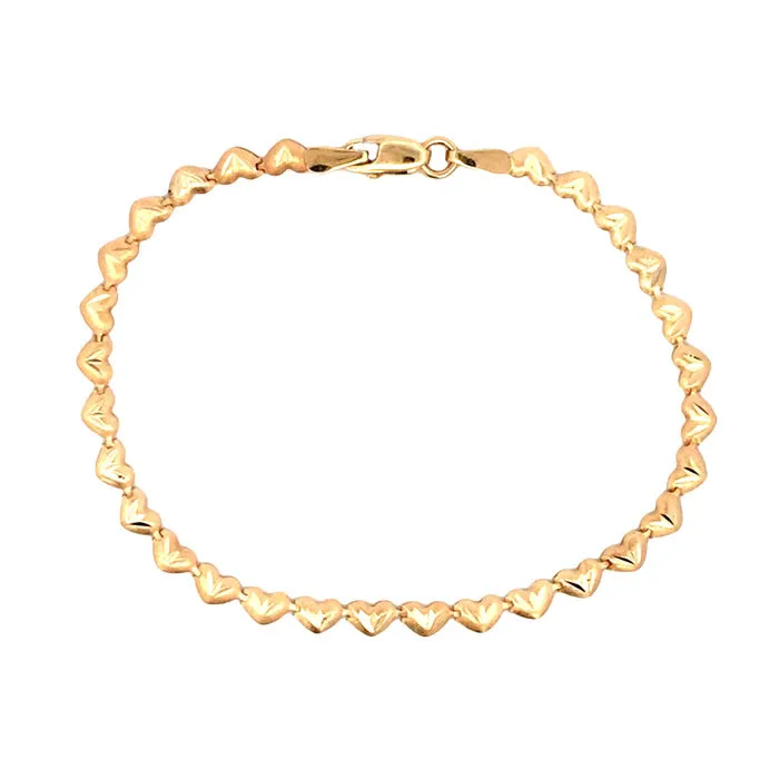 Estate Hollow Puffed Heart Link Bracelet in 14K Yellow Gold