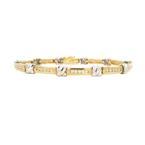 Estate Two-Tone Diamond Bar "X" Bracelet in 14K Yellow and White Gold
