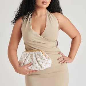 FIORE CLUTCH EMBROIDERED NATURAL RAFFIA