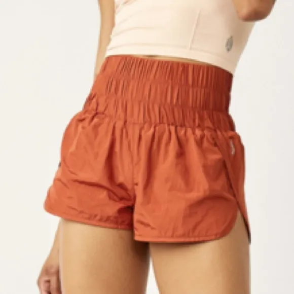 FP Movement XSmall Set In Your Corner Bra peach AND Way Home Shorts red earth