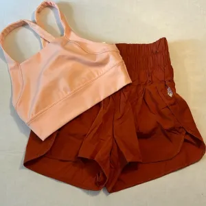FP Movement XSmall Set In Your Corner Bra peach AND Way Home Shorts red earth
