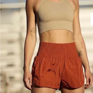 Free People FP Movement The Way Home Shorts Wide Waist Red Earth Rust Orange L