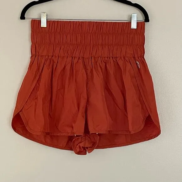 Free People FP Movement The Way Home Shorts Wide Waist Red Earth Rust Orange L
