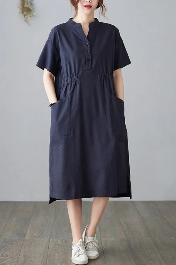 French Stylish Solid Color Midi Dress