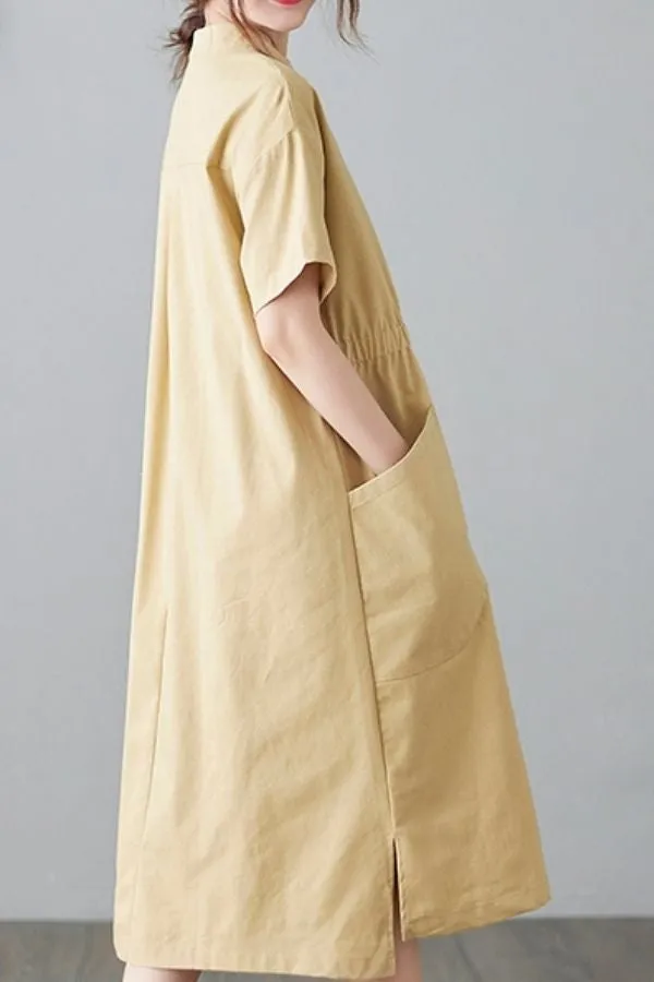 French Stylish Solid Color Midi Dress