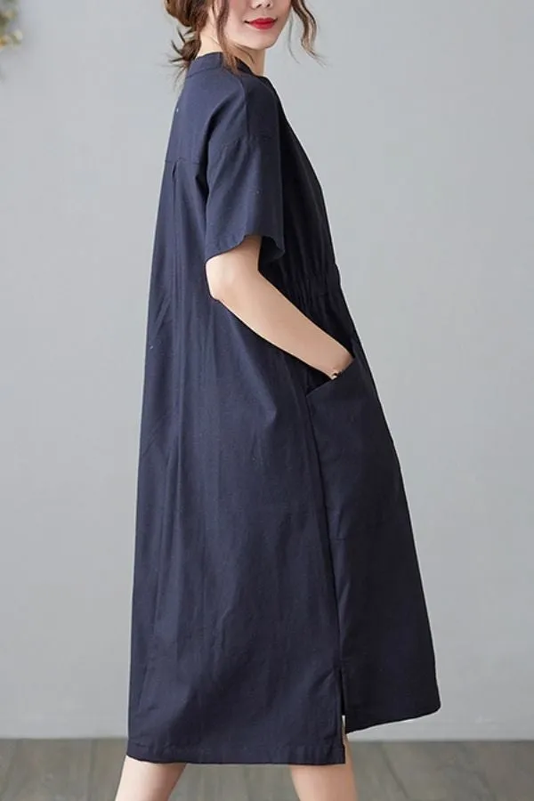 French Stylish Solid Color Midi Dress