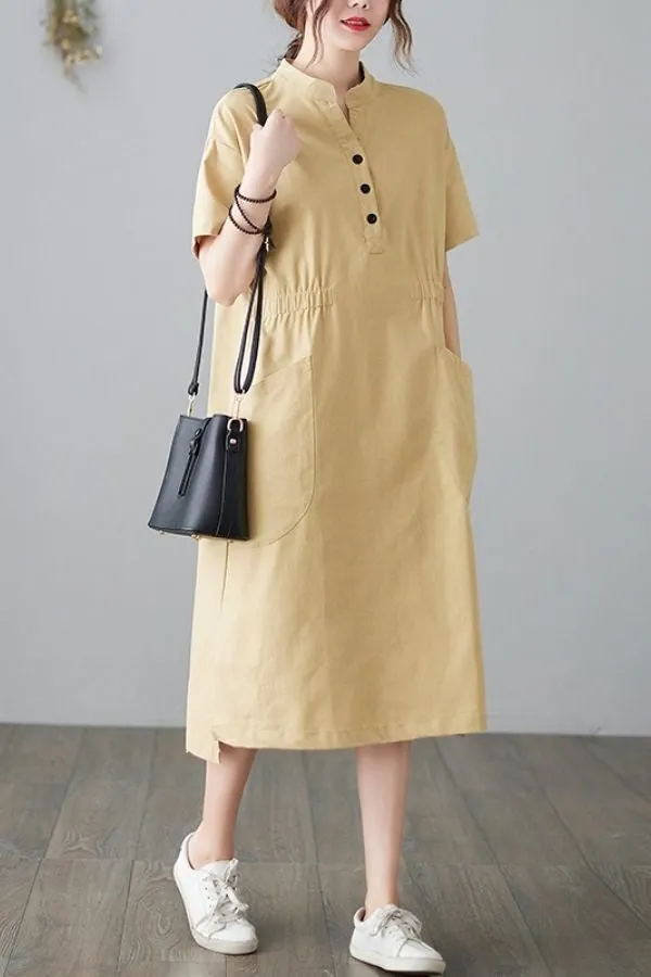 French Stylish Solid Color Midi Dress