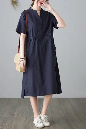 French Stylish Solid Color Midi Dress