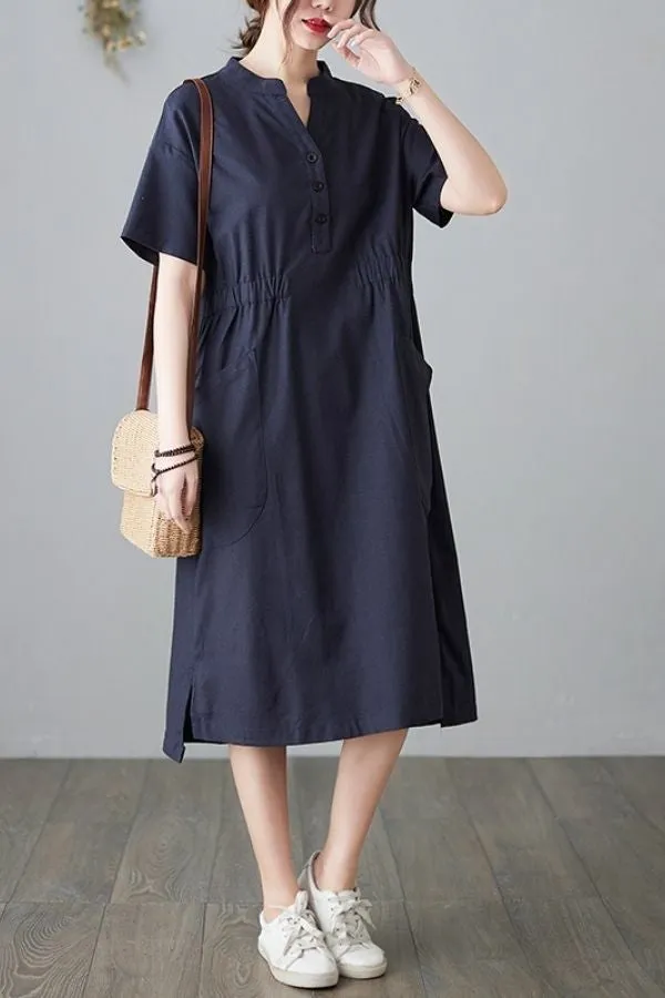 French Stylish Solid Color Midi Dress