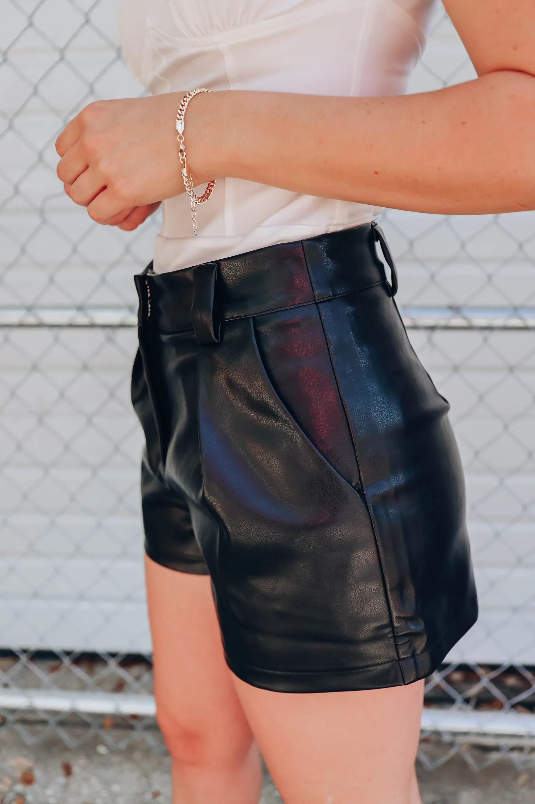 Glam Faux Leather Shorts - Black