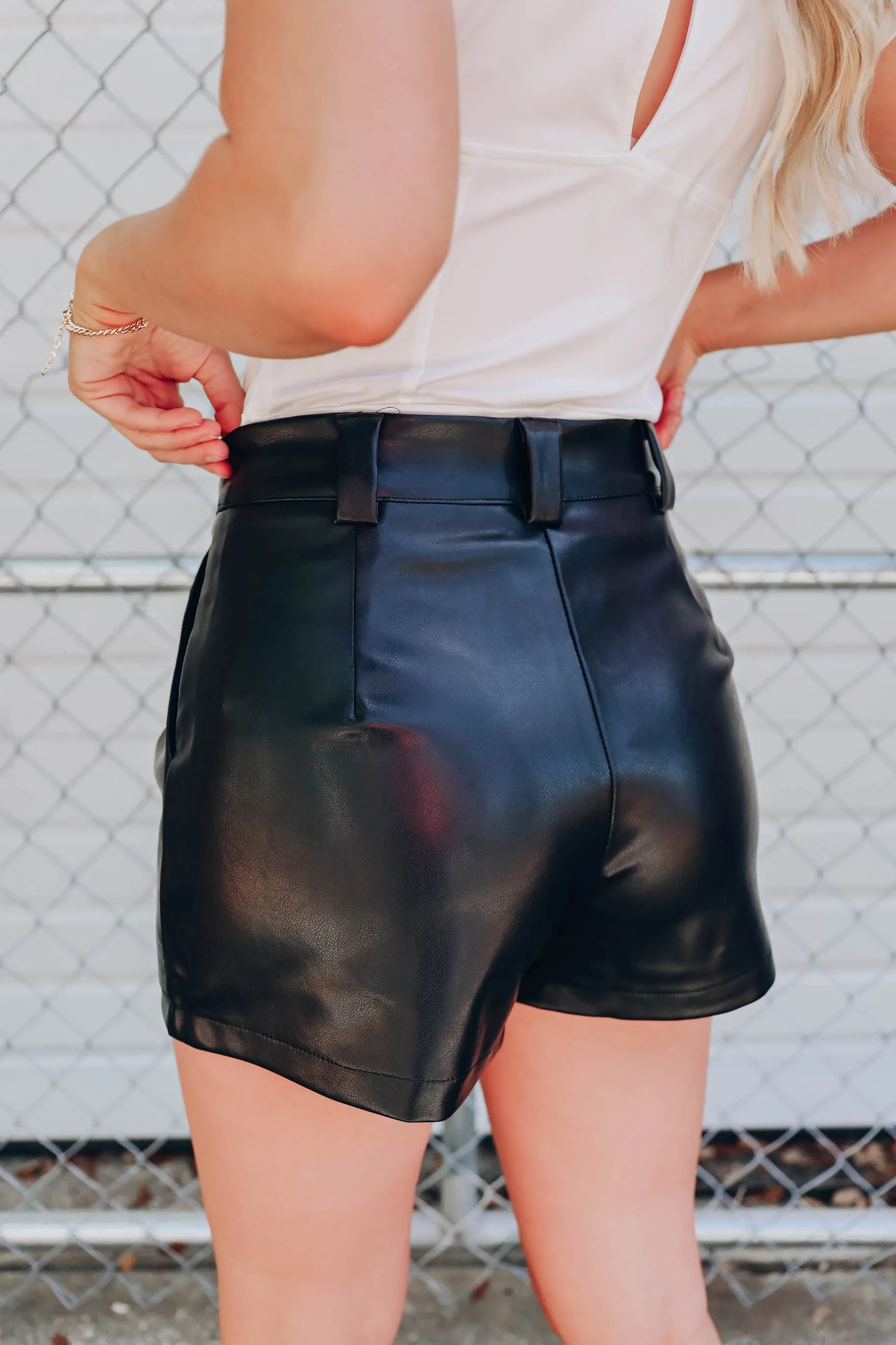 Glam Faux Leather Shorts - Black