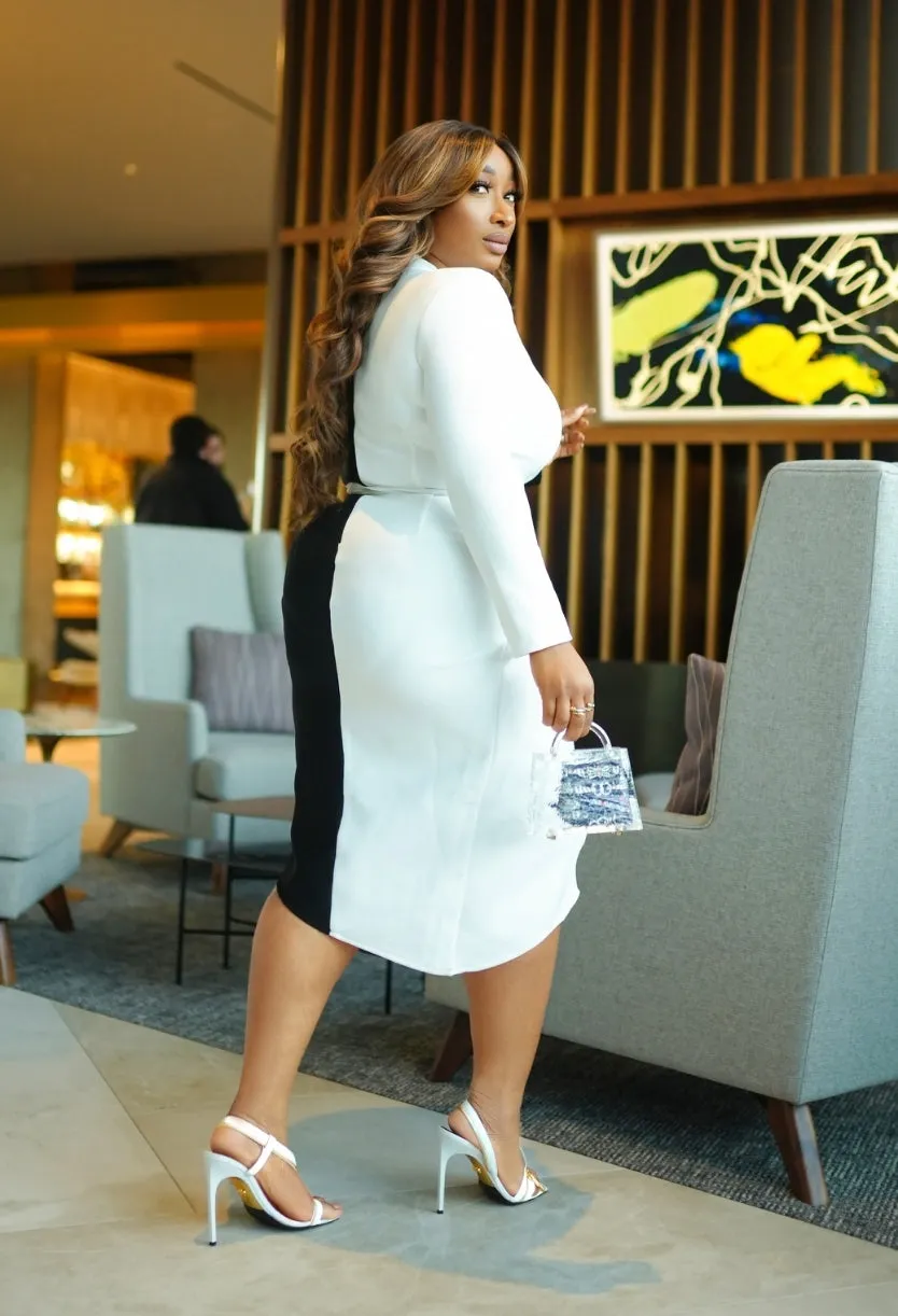 Glam Glow Affluence- Colorblock Bandage Dress/Belt