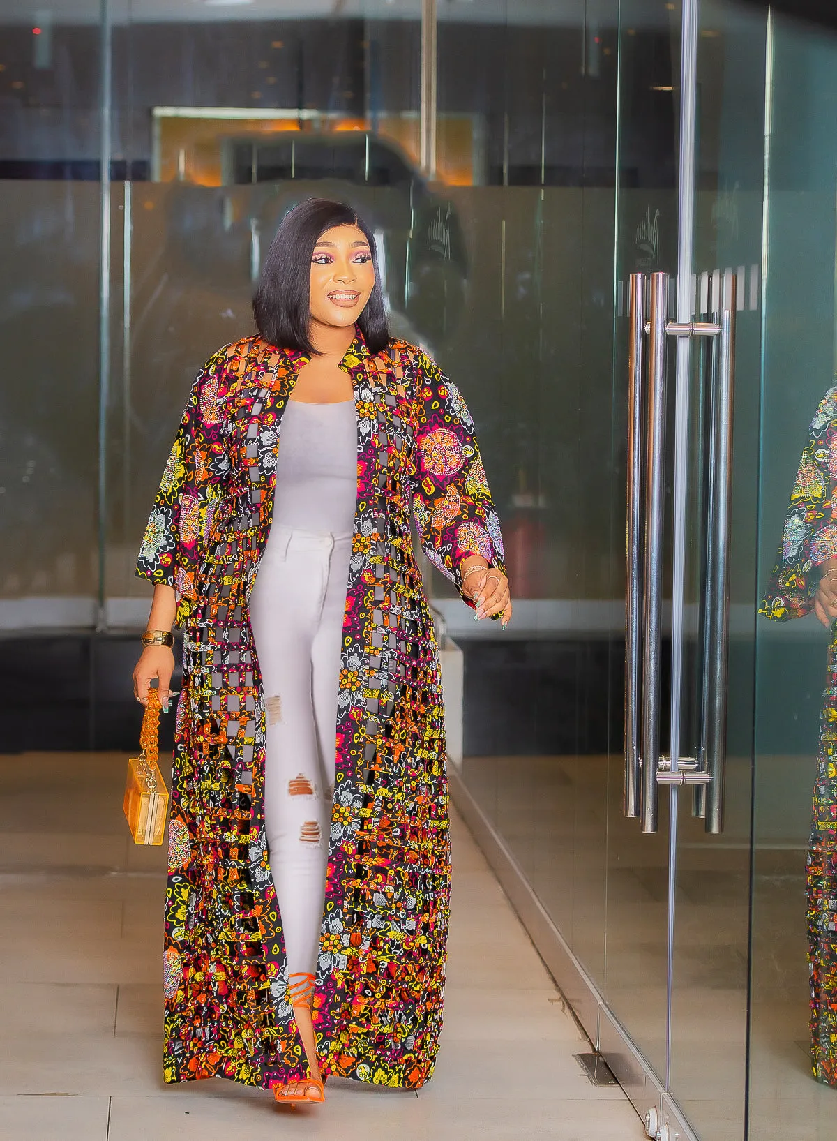 Glimmering Glow Queen- Laser Cut Blinged Out Long Sleeve Ankara Duster (NEW!)