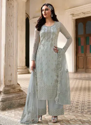 Grey Heavy Embroidered Stylish Palazzo Suit
