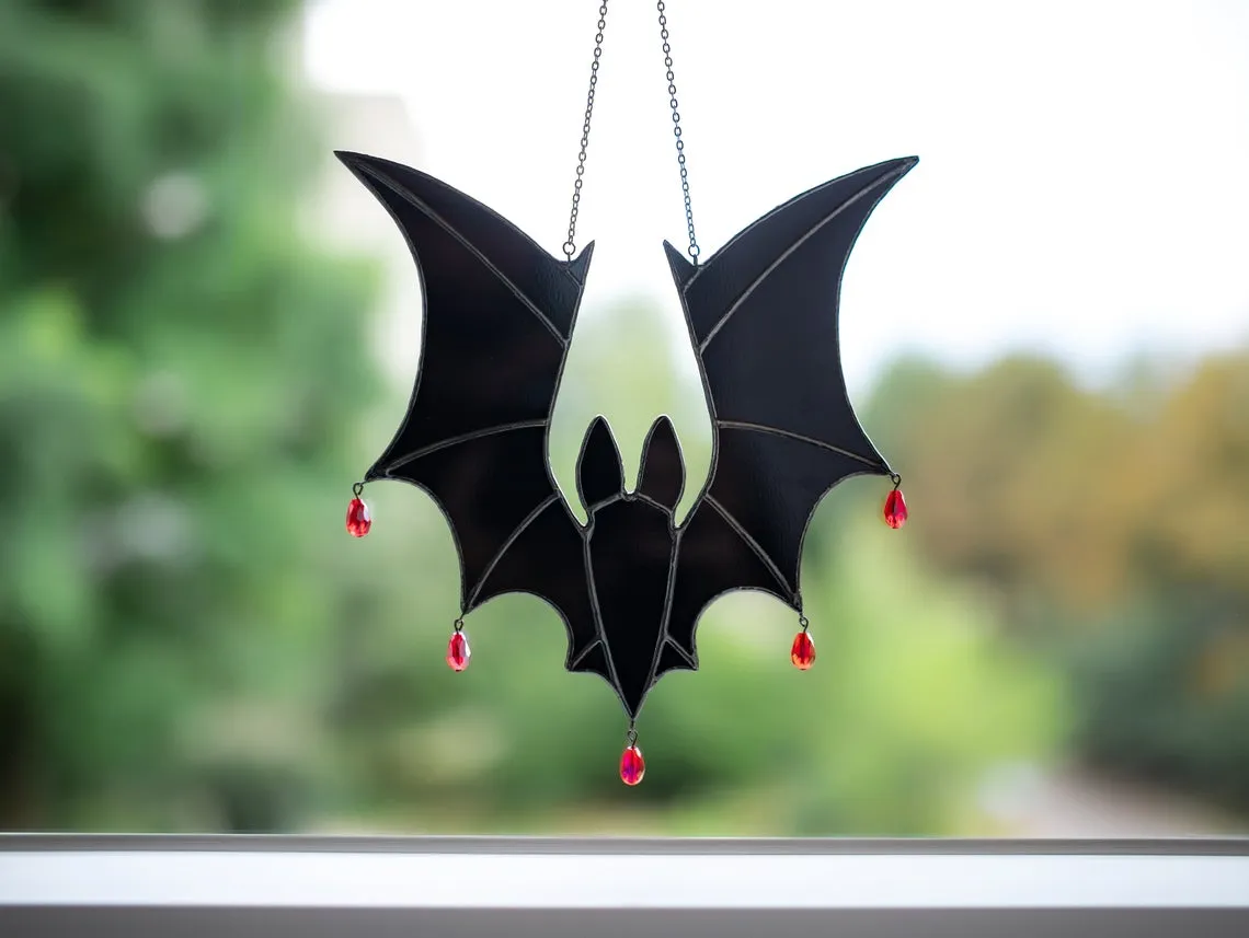 Halloween Stained Glass Bat Suncatcher - Spooky & Stylish Home Decor
