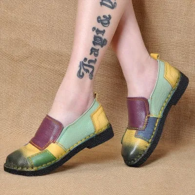 Handmade vintage women's leather retro loafers
