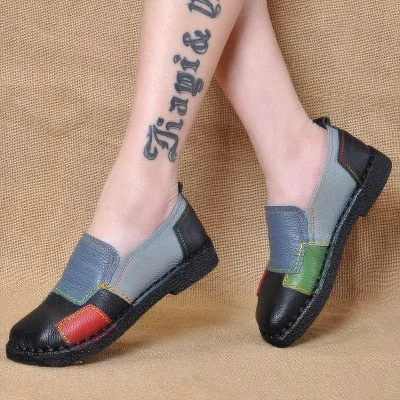 Handmade vintage women's leather retro loafers