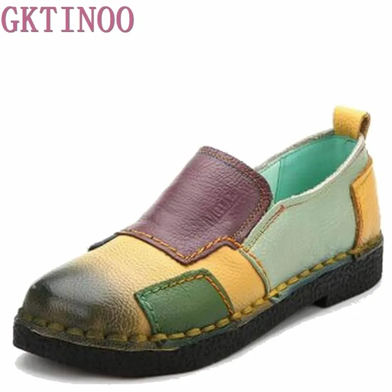 Handmade vintage women's leather retro loafers