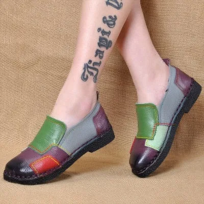 Handmade vintage women's leather retro loafers