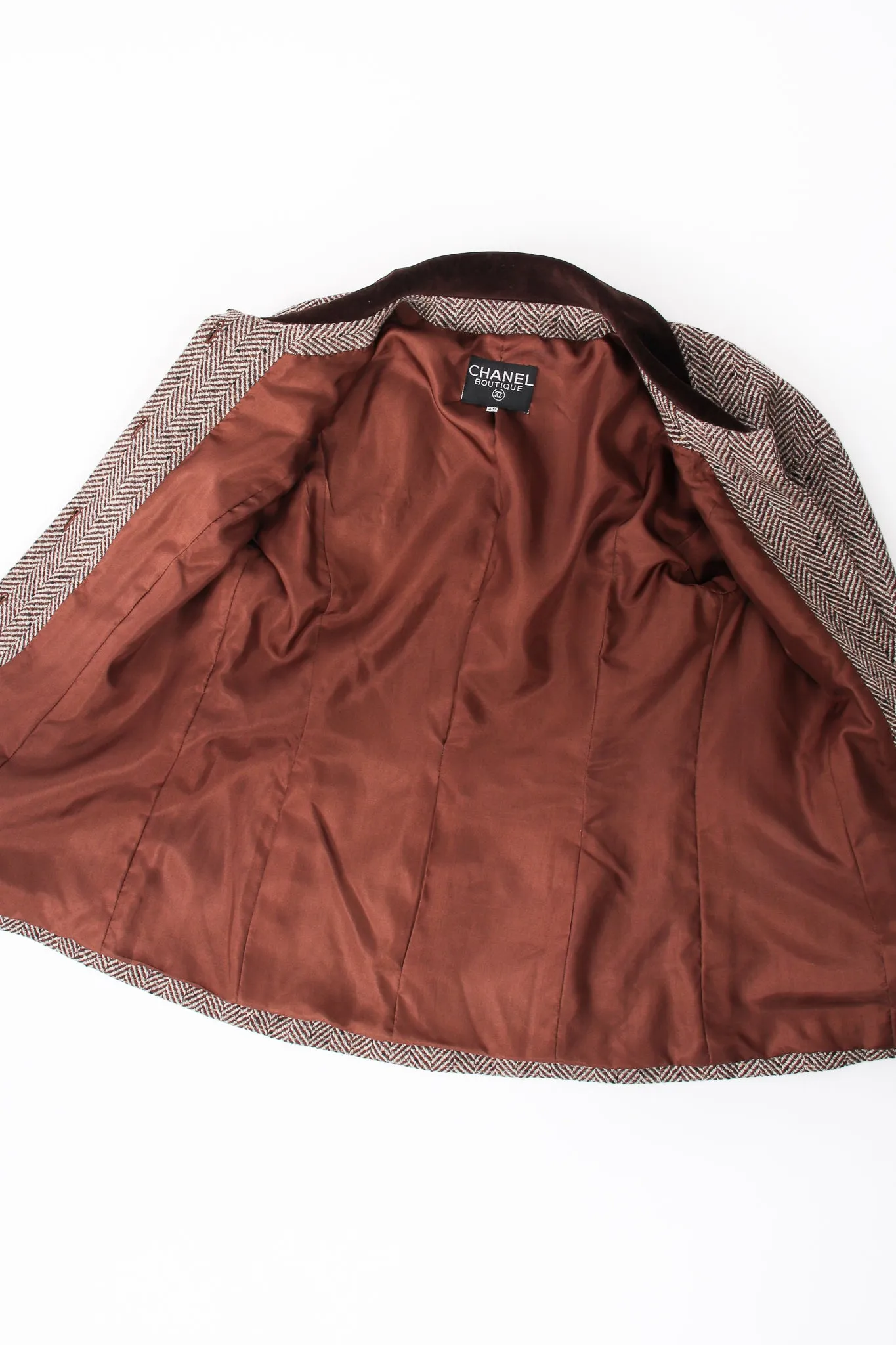 Herringbone Tweed Velvet Jacket & Skirt Set