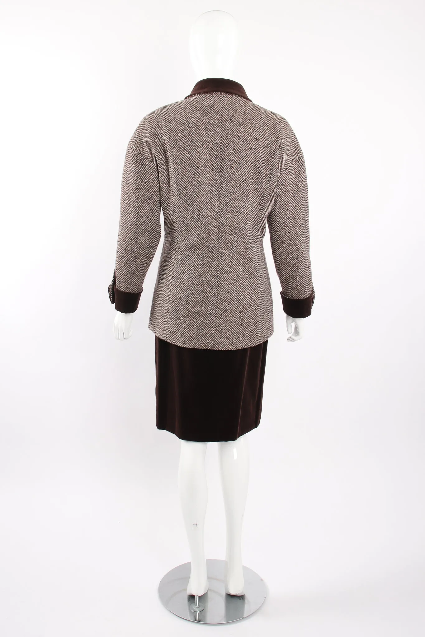 Herringbone Tweed Velvet Jacket & Skirt Set