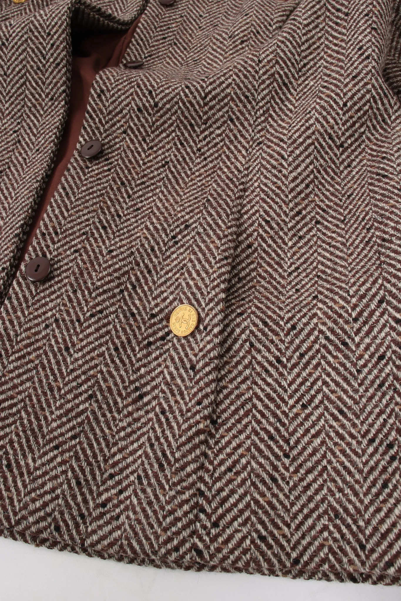 Herringbone Tweed Velvet Jacket & Skirt Set