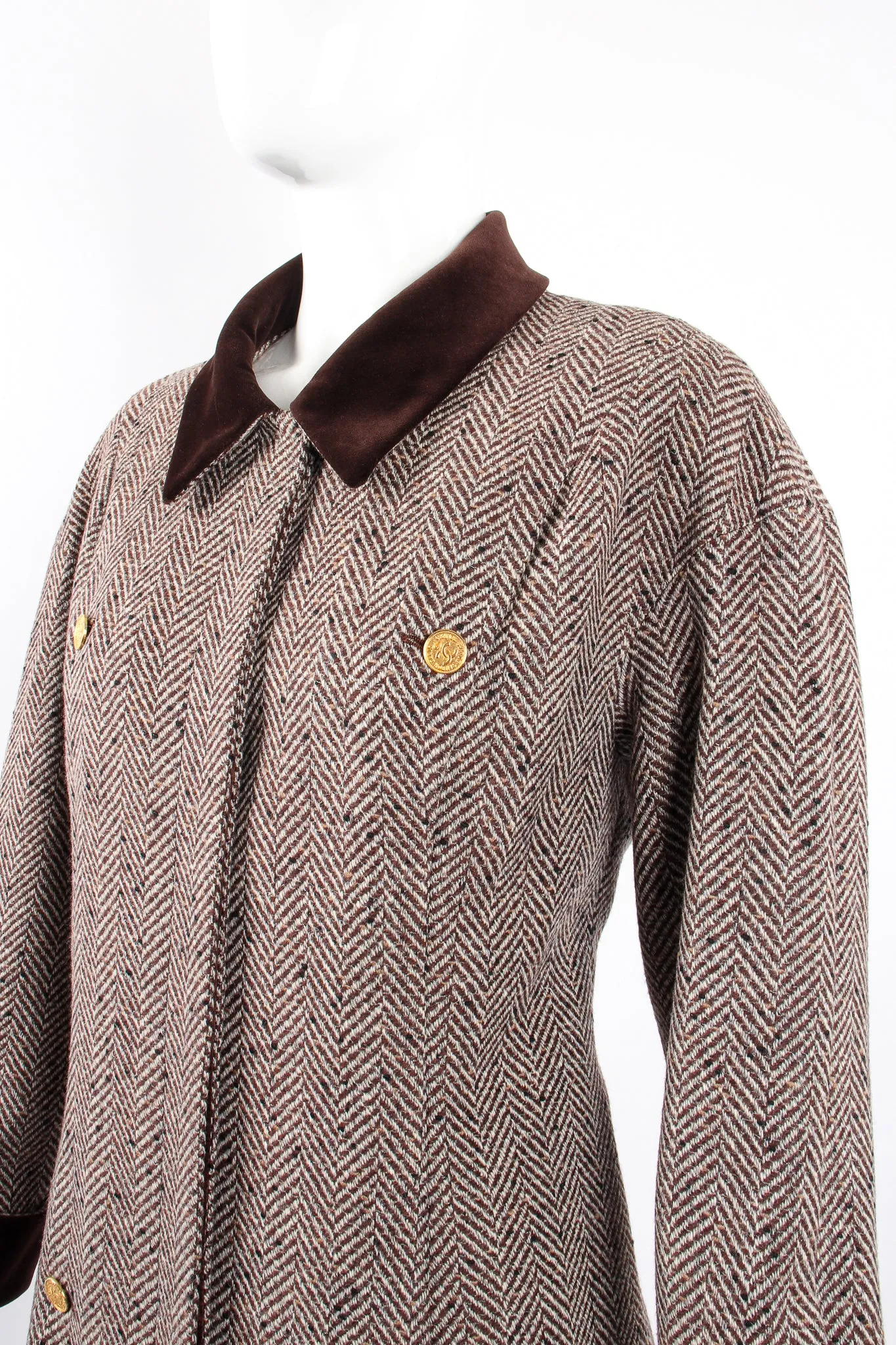 Herringbone Tweed Velvet Jacket & Skirt Set