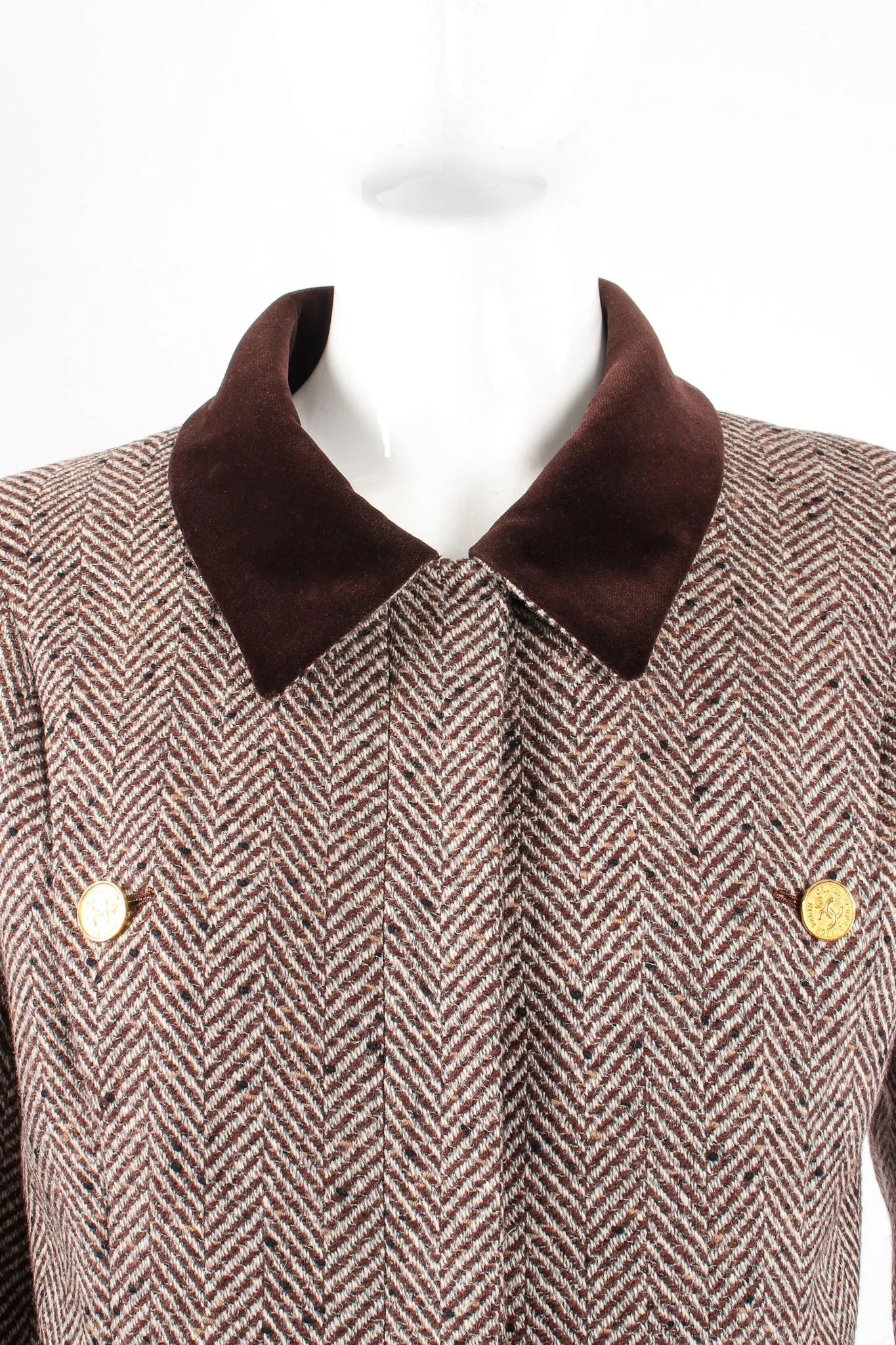 Herringbone Tweed Velvet Jacket & Skirt Set