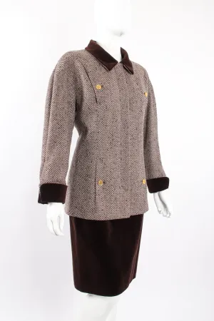 Herringbone Tweed Velvet Jacket & Skirt Set