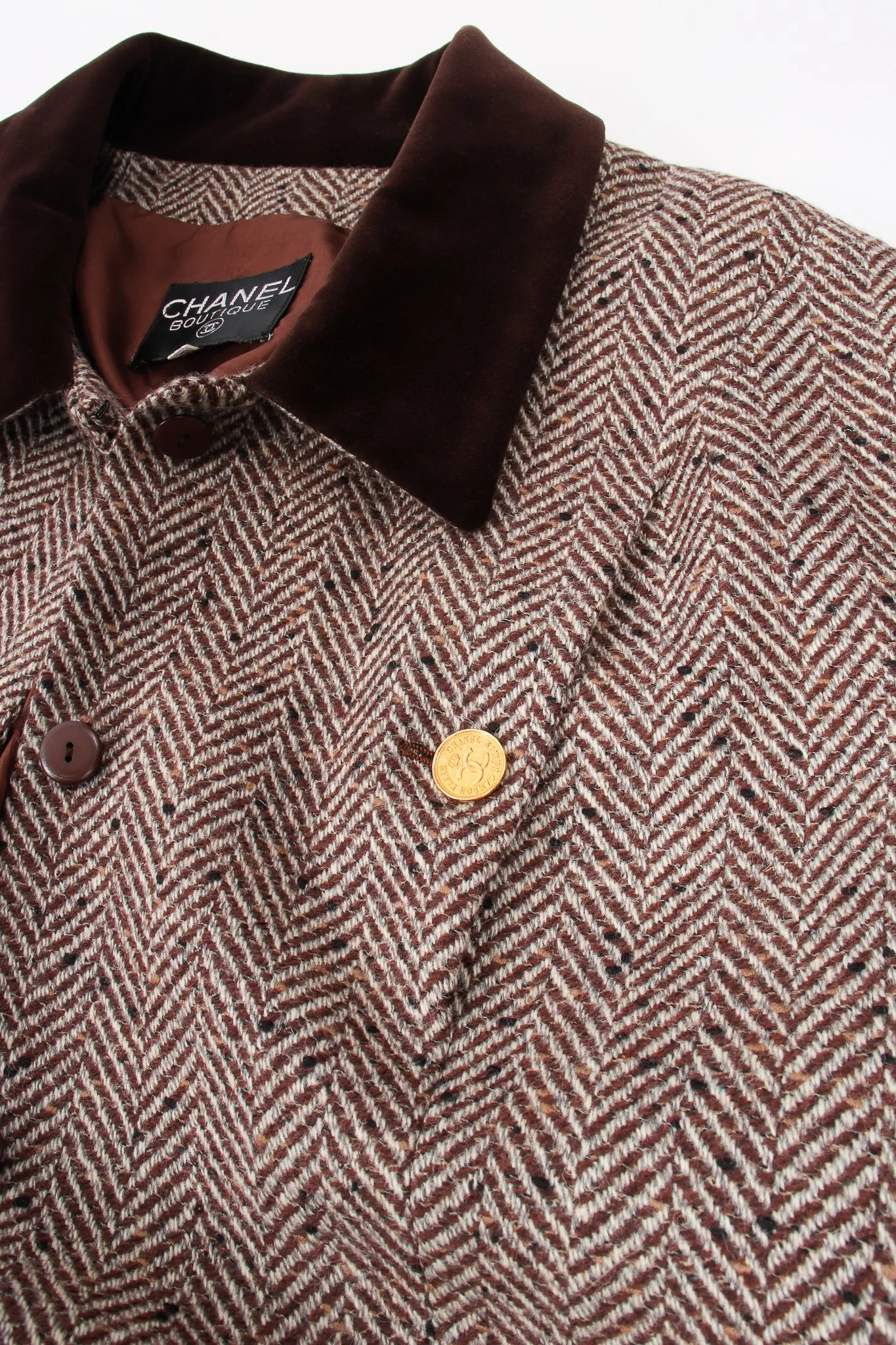 Herringbone Tweed Velvet Jacket & Skirt Set