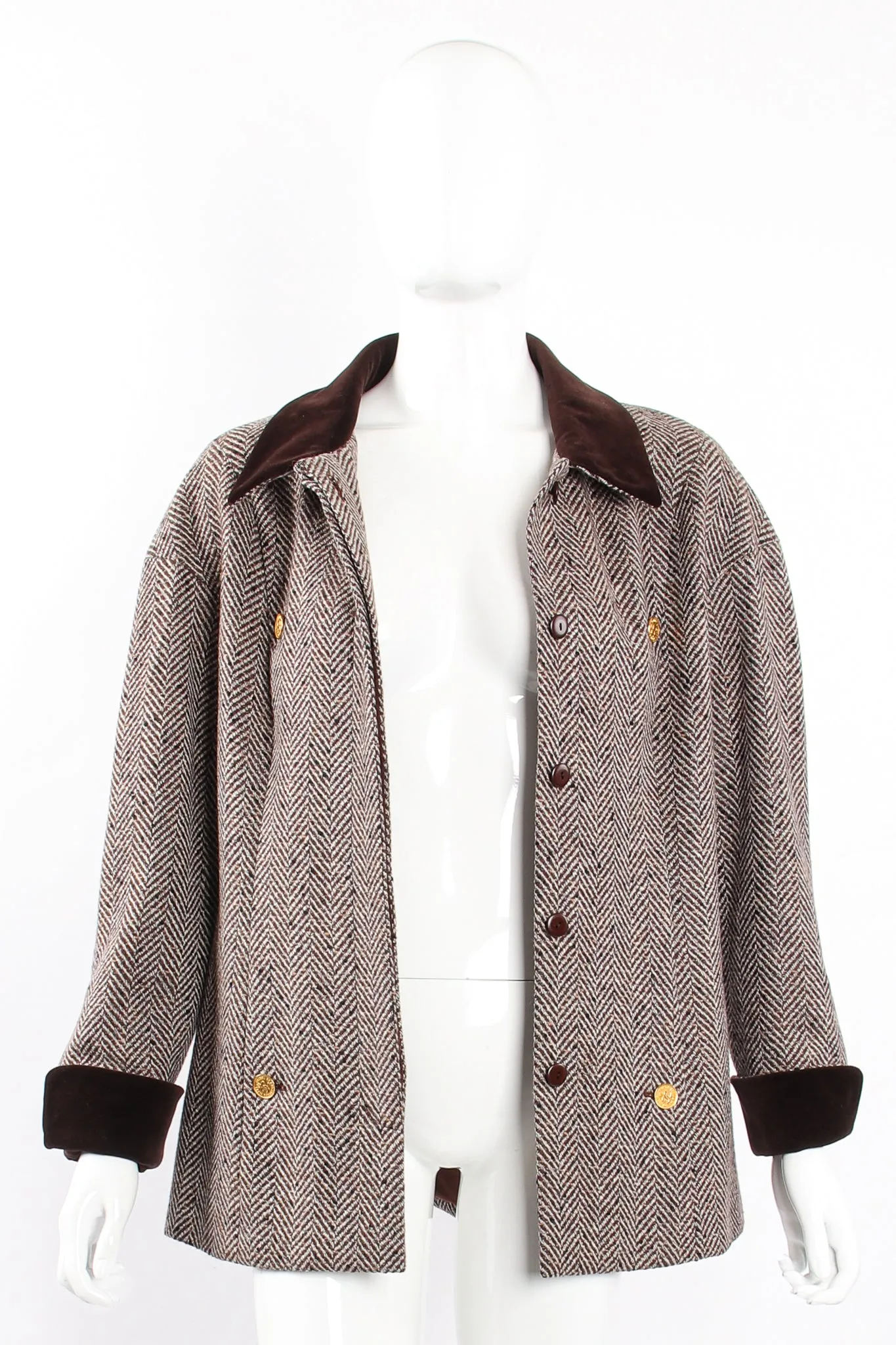 Herringbone Tweed Velvet Jacket & Skirt Set