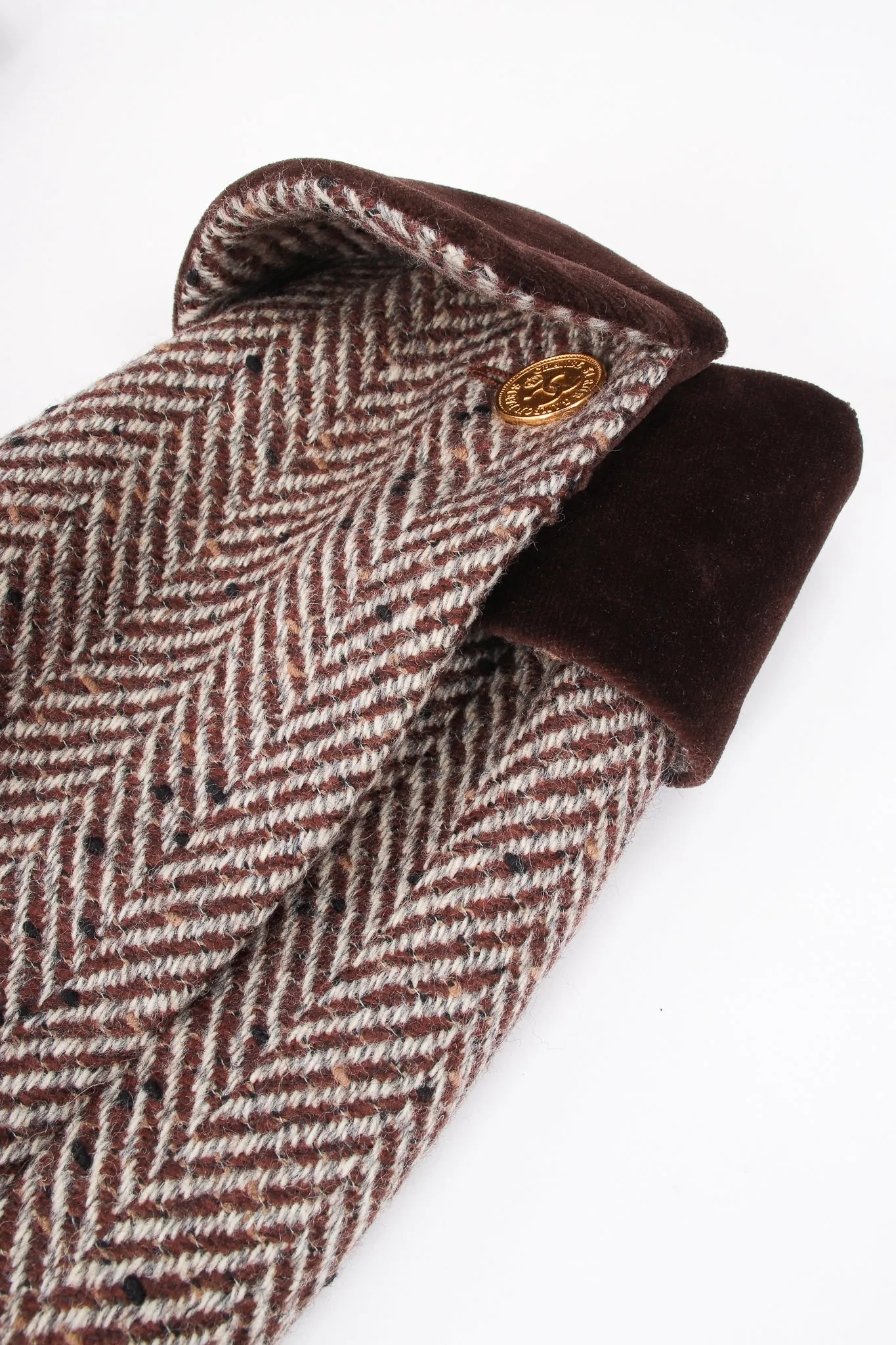Herringbone Tweed Velvet Jacket & Skirt Set