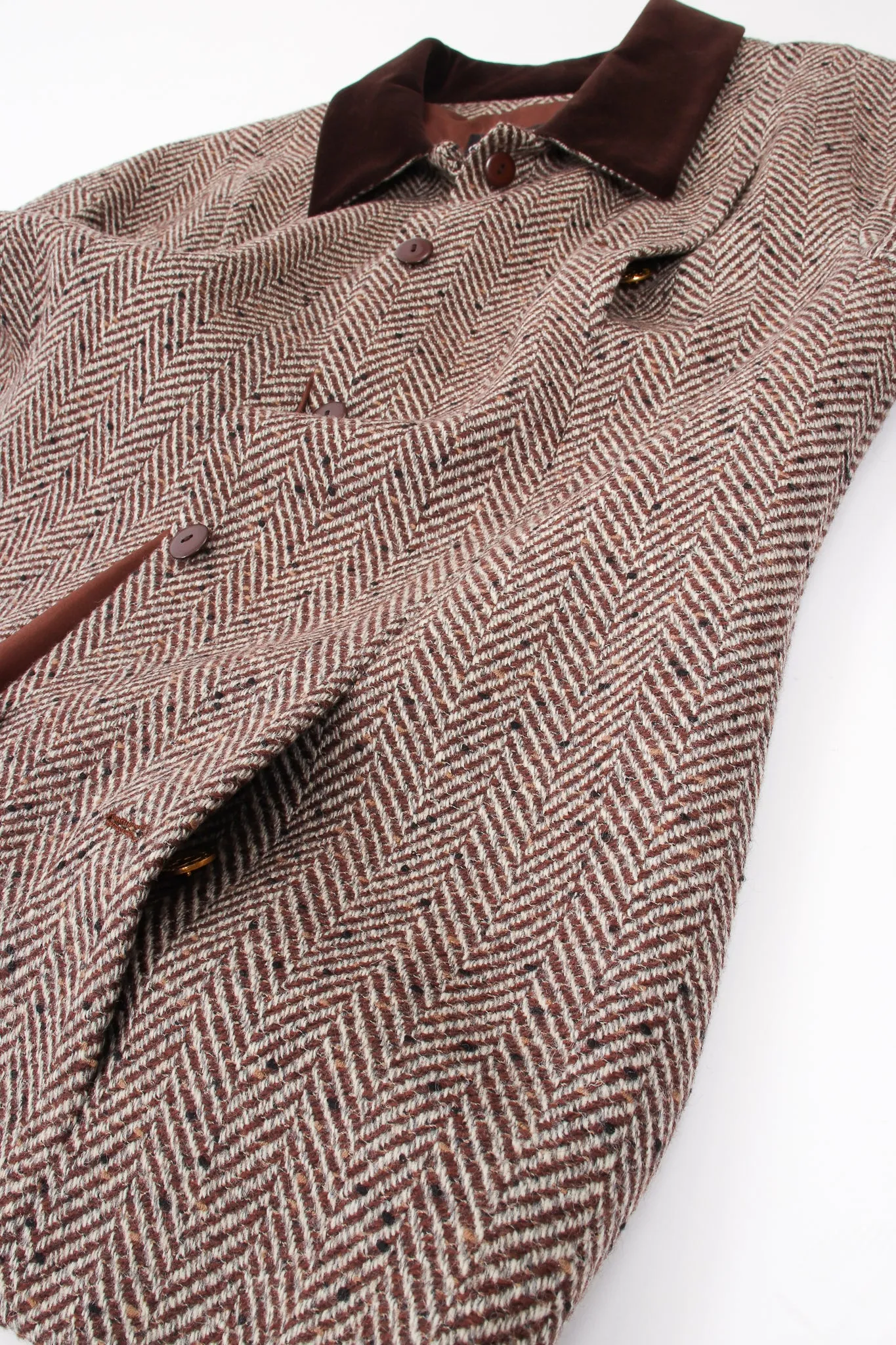 Herringbone Tweed Velvet Jacket & Skirt Set