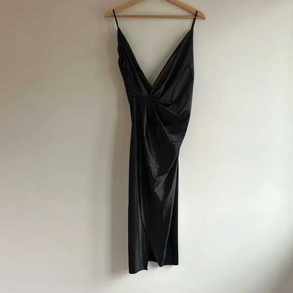 House Of CB Coco BLACK SATIN DRAPE BACK DRESS