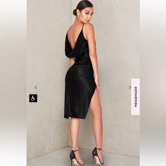 House Of CB Coco BLACK SATIN DRAPE BACK DRESS